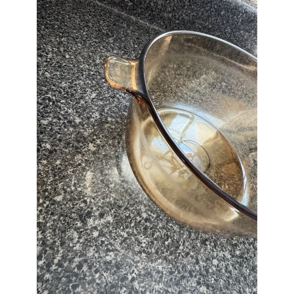 Vintage Corning Vision Ware Amber 2.5L Glass Saucepan Pot USA. No Lid